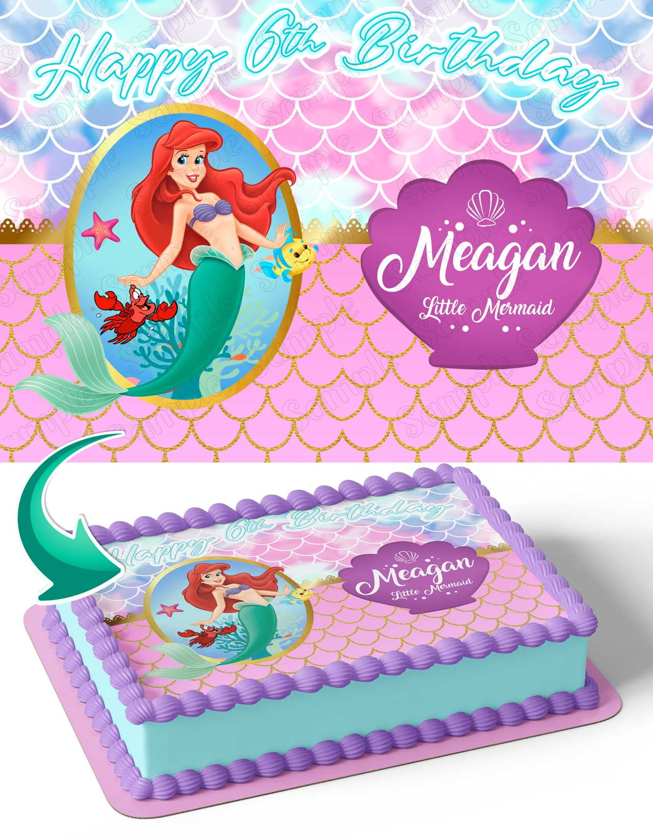 Little Mermaid Princess Disney Edible Image Cake Topper Personalized Birthday Sheet Decal Banner 1/4 Sheet