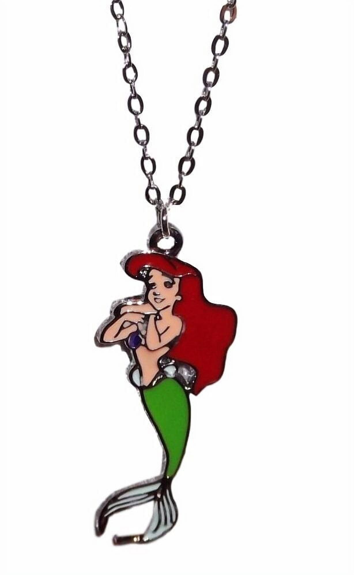 DISNEY Little Mermaid Silvertone/Enamel Finish Pendant Necklace w/ 17" Chain