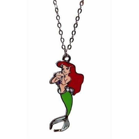 Little Mermaid Silvertone/Enamel Finish Pendant Necklace w/ 17" Chain