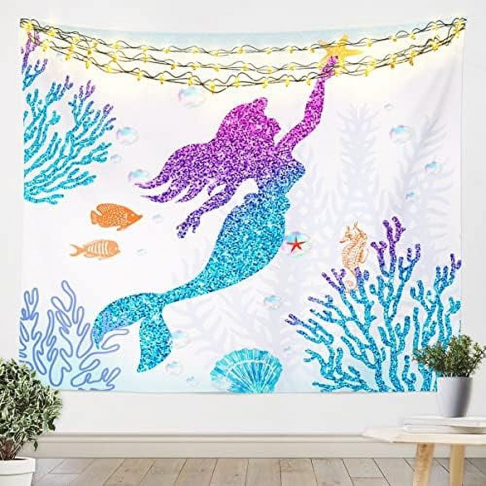 Little Mermaid Tapestry Cute Cartoon Mermaid Tail Wall Tapestry Kawaii Mermaid Princess Style Kids Bedroom Living Room Decor Blue Purple Rainbow Gradient Cat Print Funny Tapestry 59 x Walmart