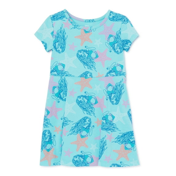 Little Mermaid Toddler Girl Print Skater Dress, Sizes 12M-5T