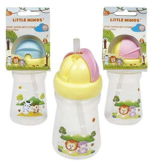 Little Mimos 2342679 6 oz Sports Sipper Cup with Straw, Blue & Pink - Case of 144