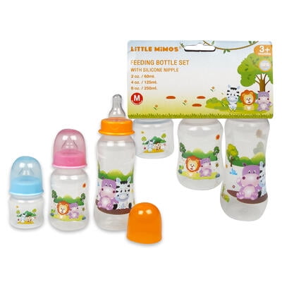 Little Mimos 2342725 Feeding Bottle Set with Silicone Nipples, Assorted Size - Case of 24 - Pack of 3