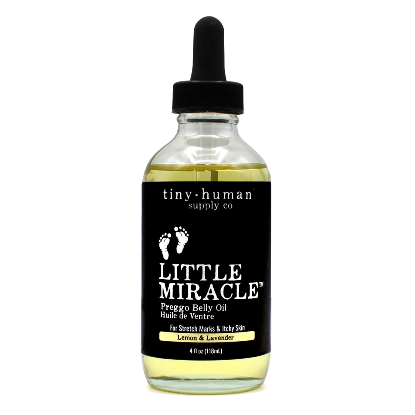 Little Miracle Preggo Belly Oil (Lemon & Lavender) 4oz for Pregnant Mothers, Reduce Stretch Marks and Increase Elasticity