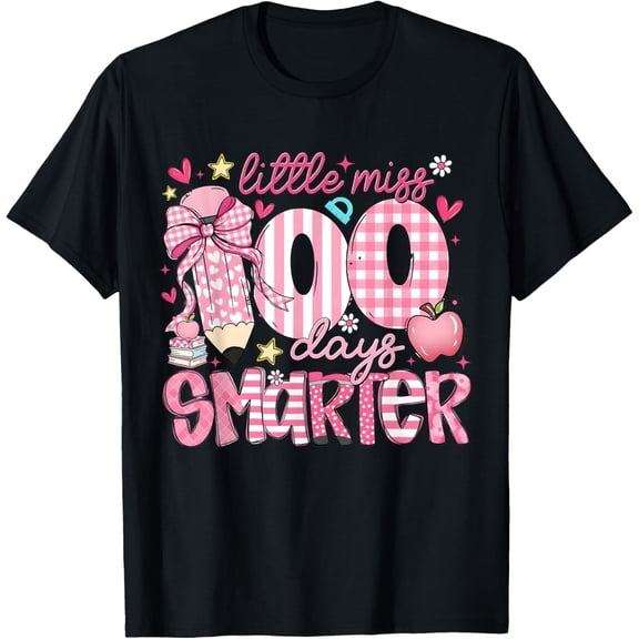 Little Miss 100 Days Smarter Coquette Bow Pencil Adult T-shirt