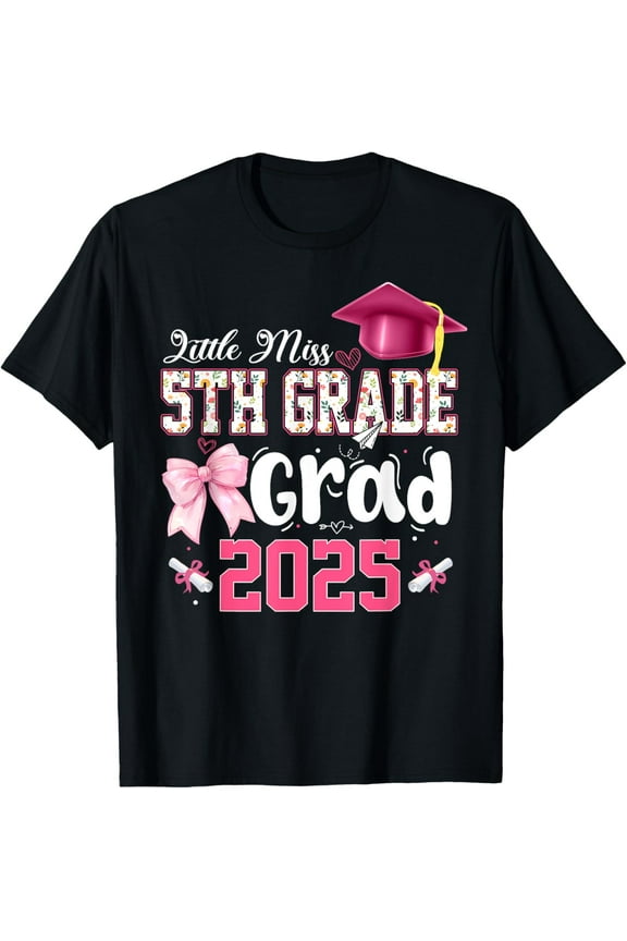Little Miss 5th Grade Graduation Graduate Coquette Bow Kids T-Shirt Tops Tee