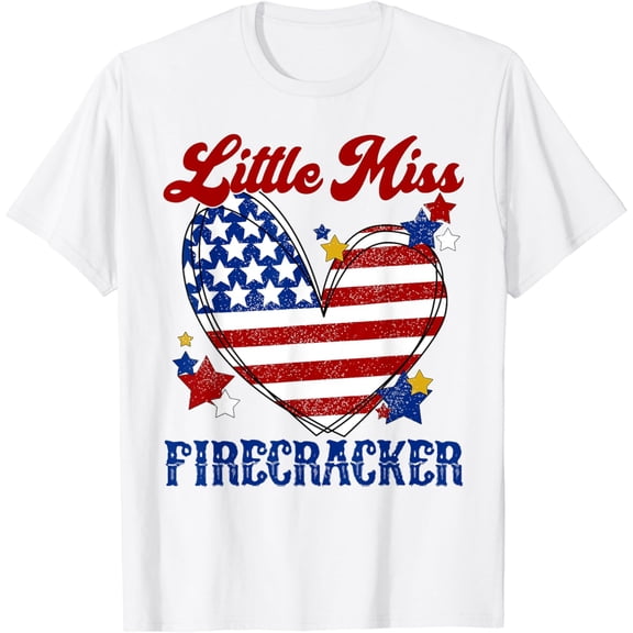 Little Miss Firecracker 4th July American Heart Toddler Girl T-Shirt