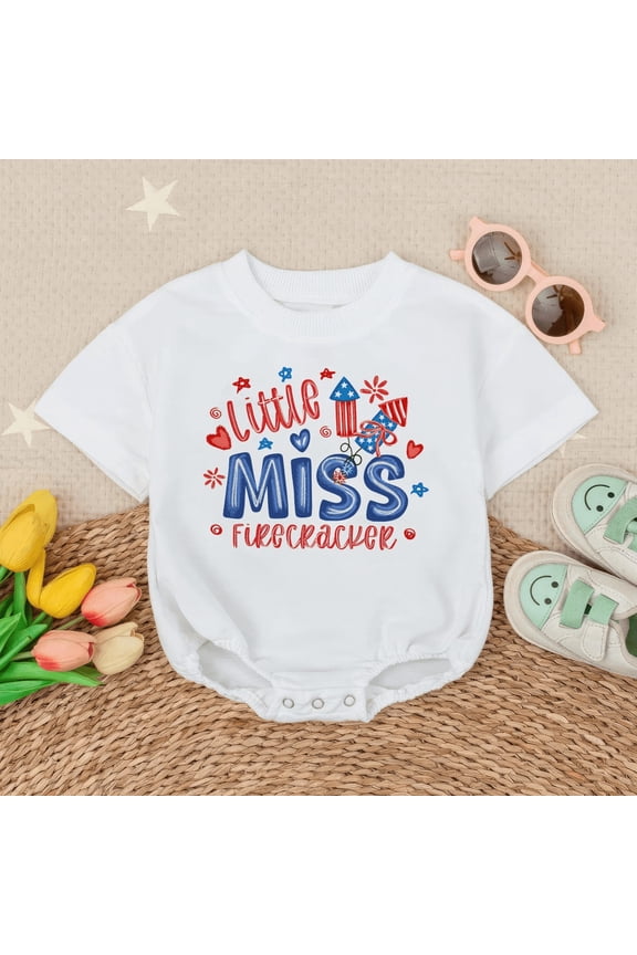 Little Miss Firecracker Baby Outfit, Fourth of July Baby Clothes, Patriotic Newborn Outfit, Summer Holiday Baby Gift,Fireworks Baby Bodysuit-min