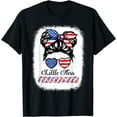 thumbnail image 1 of Little Miss Firecracker USA Flag 4th Of July Girls Messy Bun T-Shirt, 1 of 4