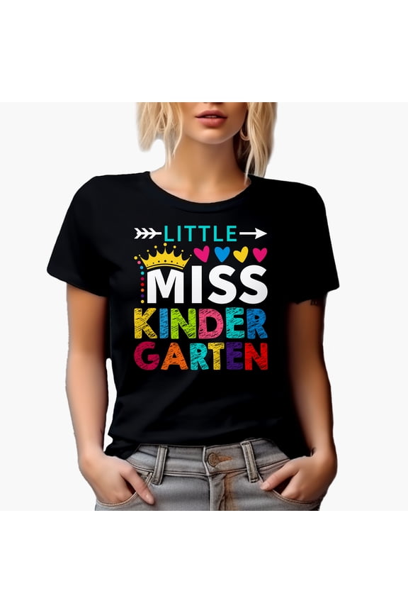 Little Miss Kindergarten Grad - School Graduation, Black T-Shirt, Small