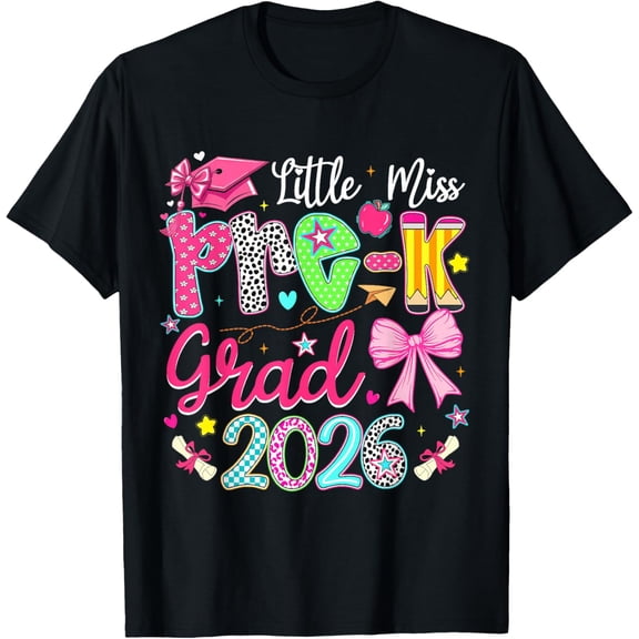 Little Miss Pre-K Grad 2026 Preschool Graduation Bow T-Shirt