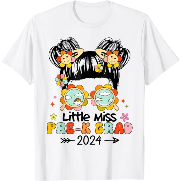 Little Miss Pre-k Grad Graduation 2024 Kid Girls Groovy Prek T-Shirt