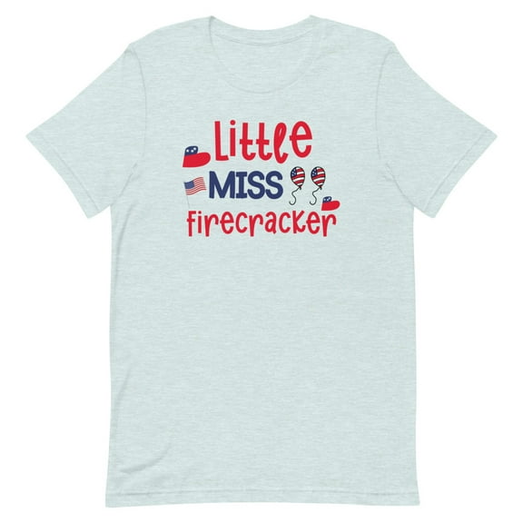 Little Misses Firecracker Patriotic Shirt (Heather Prism Ice Blue, XL)