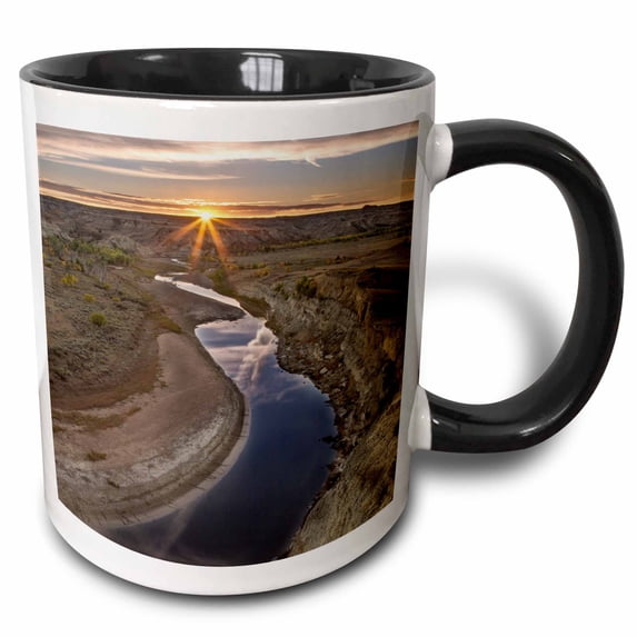 3drose, Little Missouri River in Theodore Roosevelt Np, North Dakota, Usa, 11oz Two-tone Black Mug