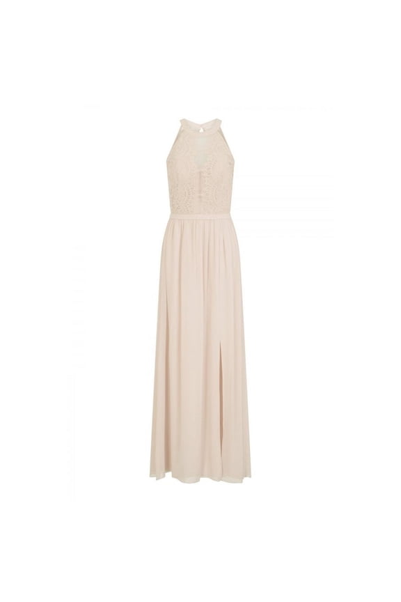 Womens Halterneck Eyelash Lace Maxi Dress