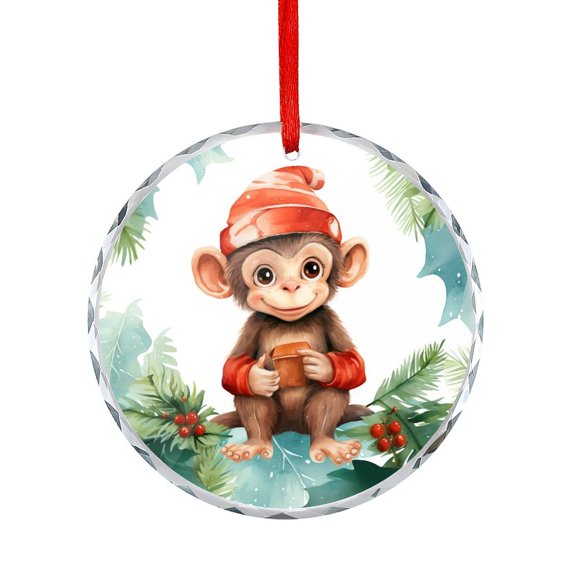 Little Monkey Christmas Xmas Ornament Cute Monkey Round Glass Christmas Ornaments Holiday Decor And Xmas Gifts Ideas for Family Couples Friends