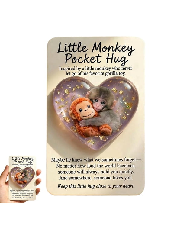 Little Monkey Pocket Hug Acrylic Keychain with Comfort Message,Thanksgiving Day Gift for Animal Lovers