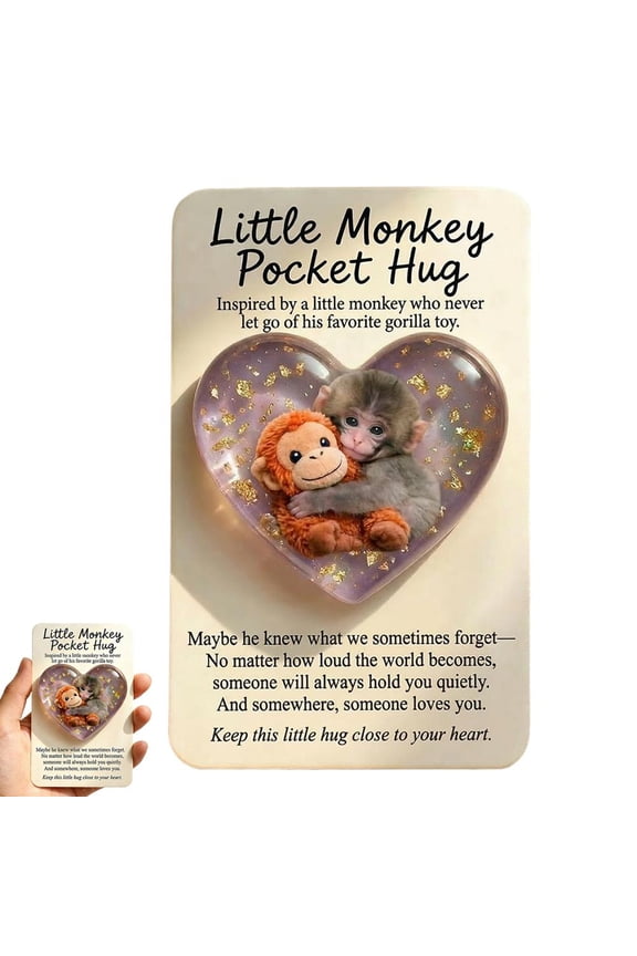Little Monkey Pocket Hug Acrylic Keychain with Comfort Message for Animal Lovers Friends