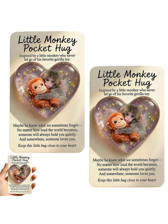 Little Monkey Pocket Hug,Punch Heart-Shaped Pocket Hug with Card,Cute Punch Monkeys Plush Keychain,Emotional Support Gifts