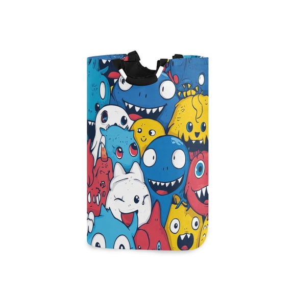 Little Monster Cartoon Doodle Laundry Basket with Handles 50L Collapsible Laundry Hamper for Bathroom Bedroom Laundry Room