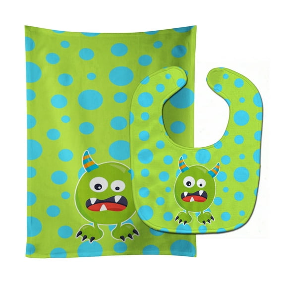 Little Monster Greenie Doodle Baby Bib and Burp Cloth