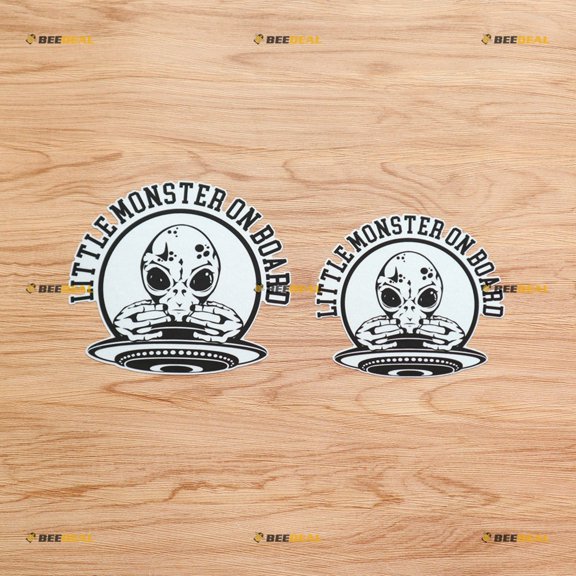 Little Monster On Board Baby Alien UFO Car Truck Bumper Sticker Decal Vinyl - 2 Pack Reflective, 5 Inches, 6 Inches