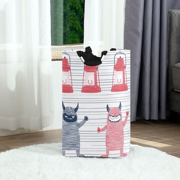 Little Monster Pattern Foldable Laundry Hamper 12.6x11x22.7in with Handles for Bathroom Bedroom Storage