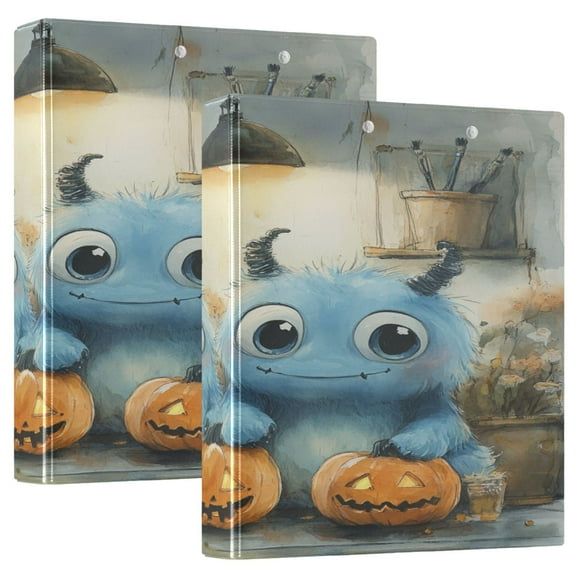 Little Monsters 12.4x10.6in PVC Round Ring Binder, D-Ring 3-Hole, Metal Clip, 200 Sheets