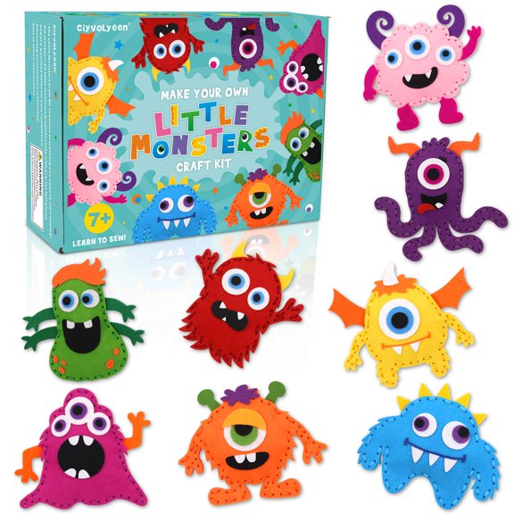 Little Monsters Sewing Craft Kit for Children Adopt A Monster Felt Plush DIY Sewing Art Kids Educational Toys Monster Bash Craft Gift for Beginners Set of 8