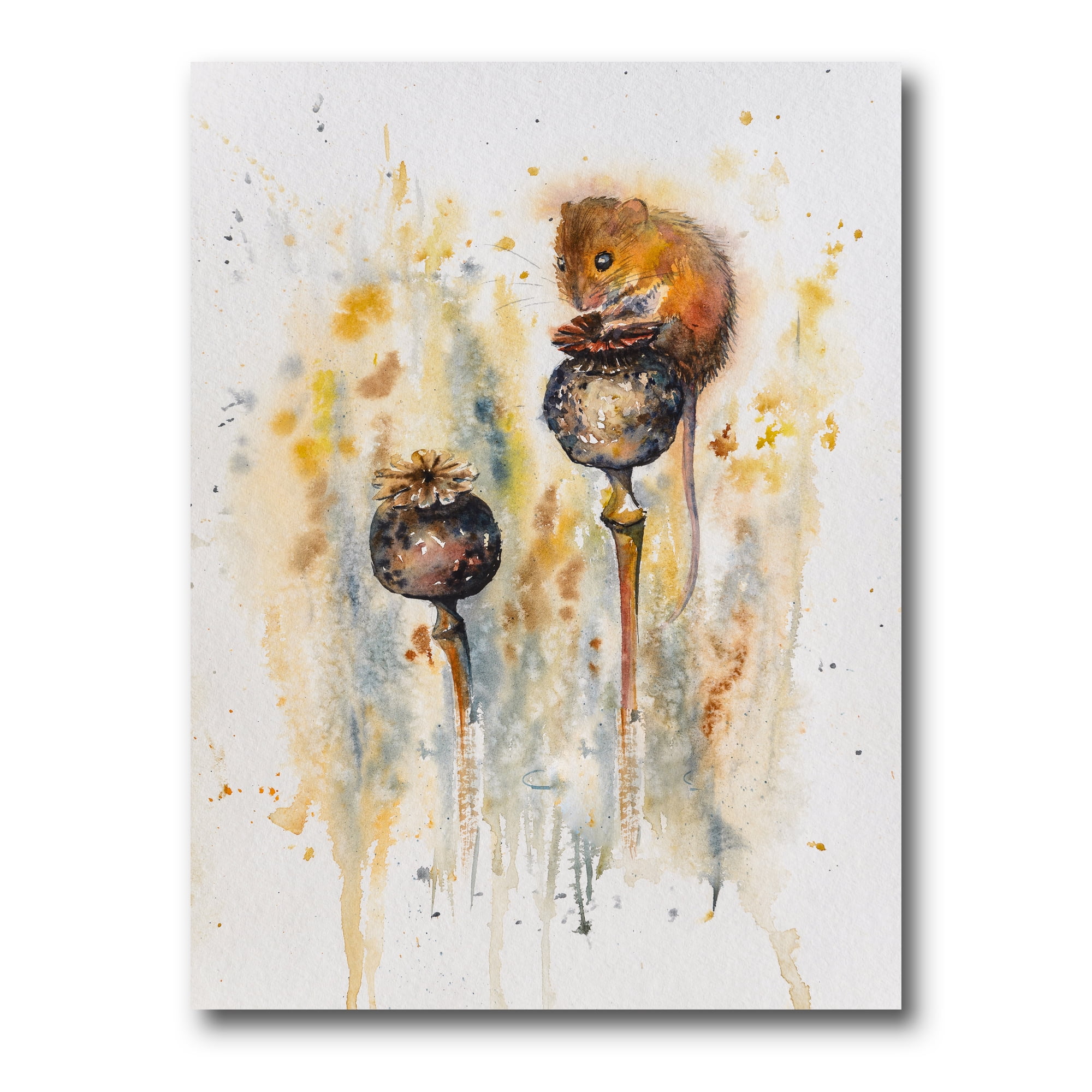 Little Mouse Sitting On Poppies 30 in x 40 in Painting Canvas Art Print, by Designart