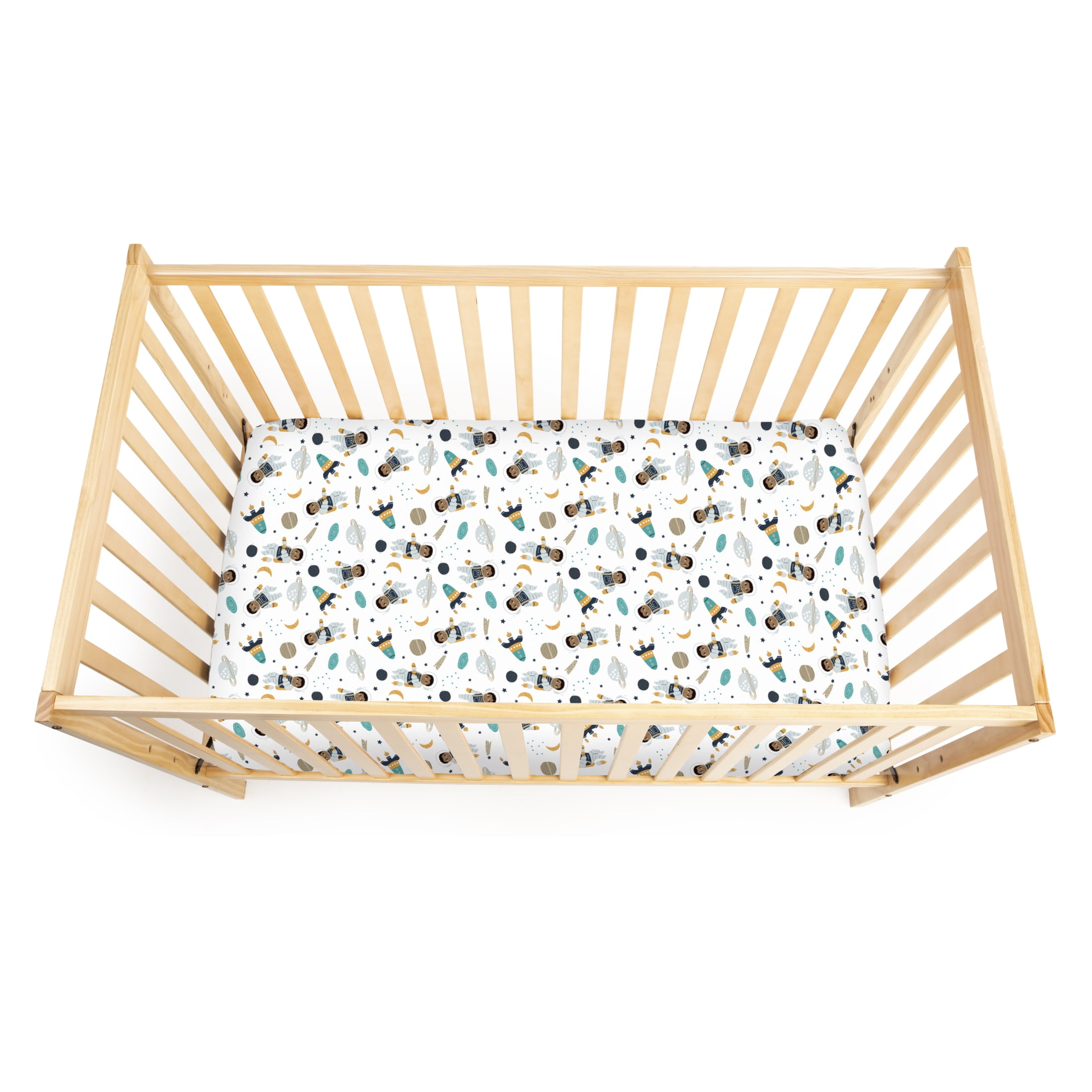 Little Muffincakes Boutique Extra Soft Fitted Crib Sheet Blue Astronauts Standard Size 1 Pack (Ashton), Infant Unisex