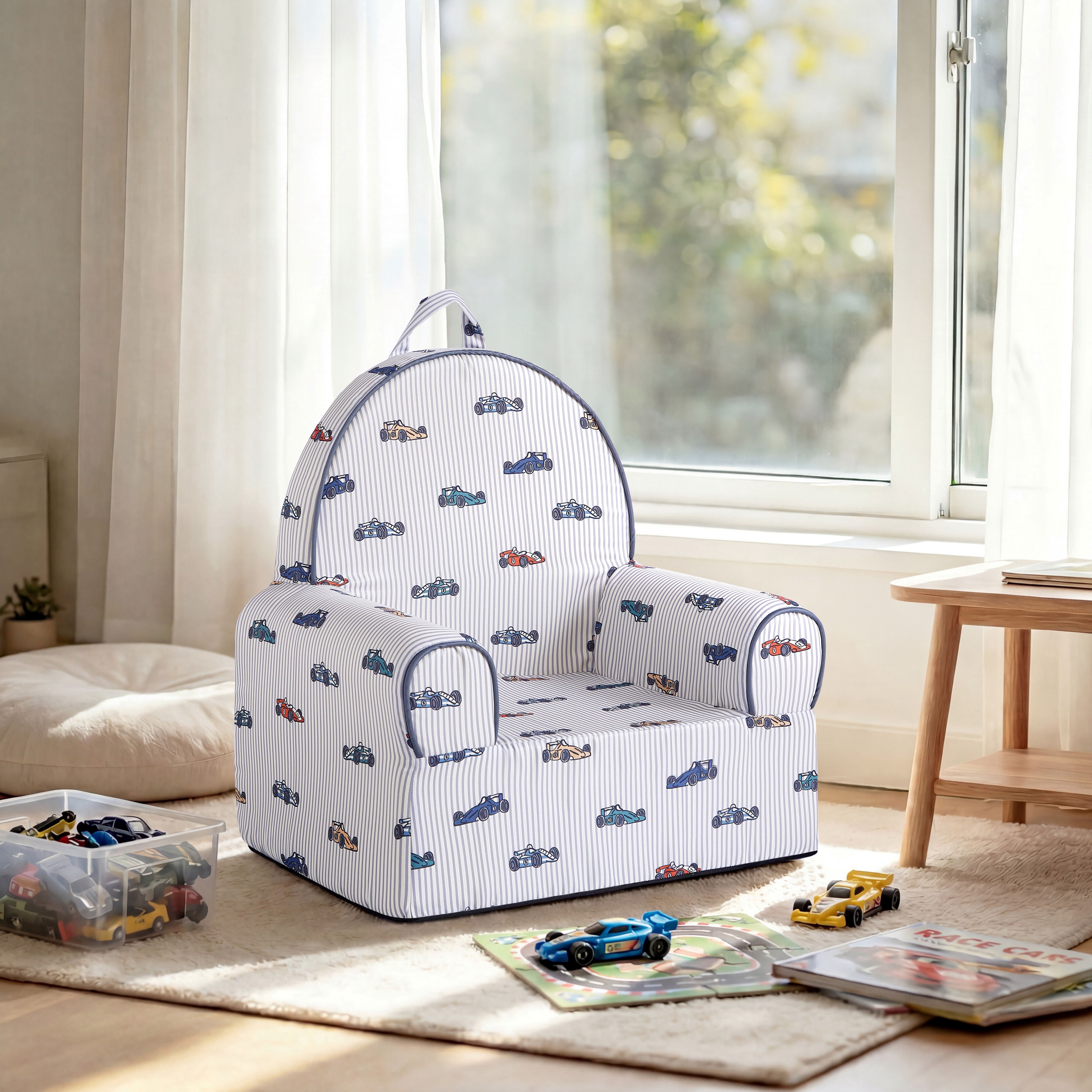Little Next Toddler Race Car Stripe Foam Chair, Grey