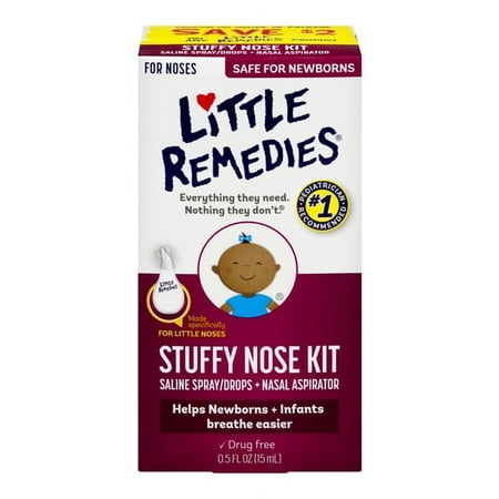 Little Noses Stuffy Nose Kit, Nasal Aspirator Plus Saline Spray/Drops - 1 Kit, 3 Pack