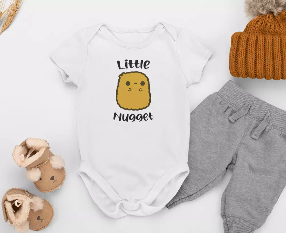 "Little Nugget" Chicken Nugget Baby Bodysuit - Funny Unisex Onesie, Sizes NB-24M, Snap Closure, Soft Cotton