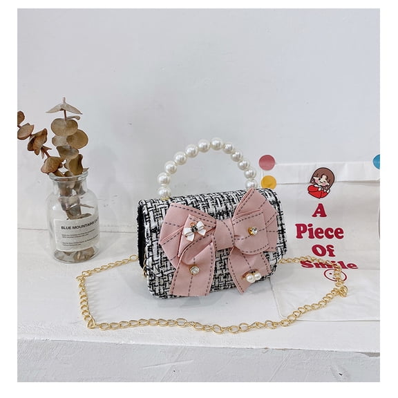 Little Ones Purses Cute Princess Handbags with Pearl Handle Mini Bowknot Crossbody Bag with Chain Bowknot Shoulder Bag