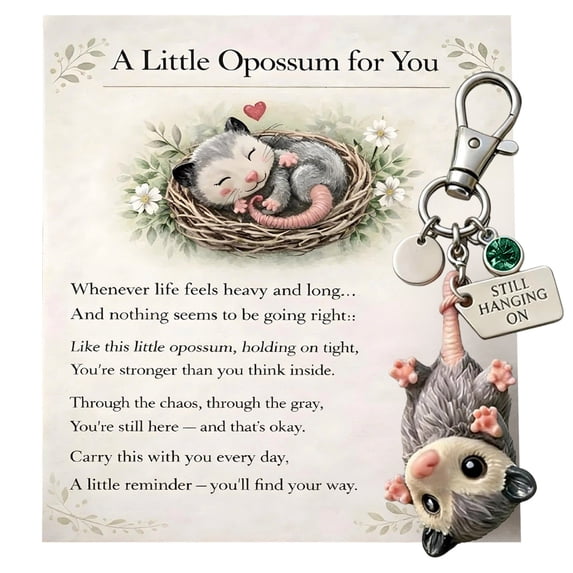 A Little Opossum For You Still Hanging Keychain & Sentiment Card Set Custom Birthstone Charm Opossum Keychain Possum Gift For Opossum Lovers Friends Family Mothers Day