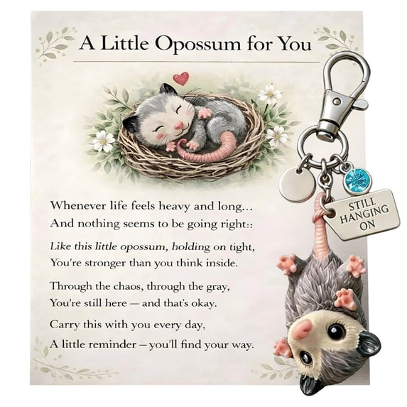 A Little Opossum For You Still Hanging Keychain & Sentiment Card Set Custom Birthstone Charm Opossum Keychain Possum Gift For Opossum Lovers Friends Family Mothers Day