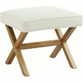 thumbnail image 1 of Small Ottoman Foot Rest MidCentury Modern X Square Polyester Foot Stool Linen Ivory White 18D X 19.8W X 18.3H Previously Rivet Brand, 1 of 8