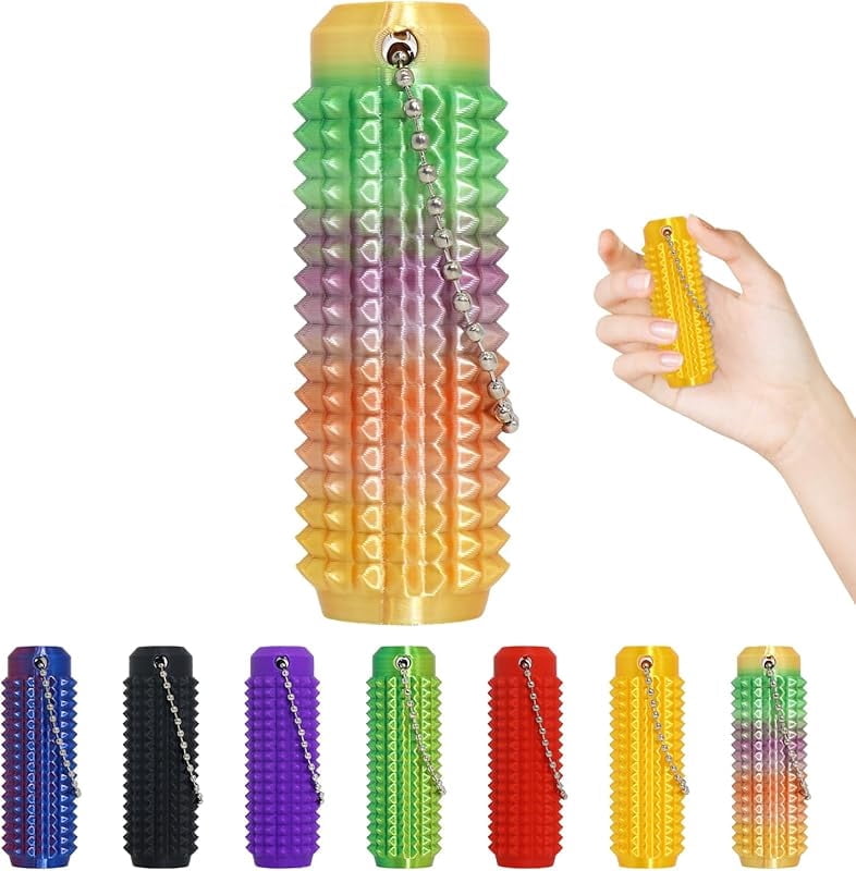 Pain Fidget, Pain Stim Fidget for Stress Relief & Focus, Mini Fidget Toys, 3D Printed with Hard Spiky Fidget Massage Keychain (Rainbow)