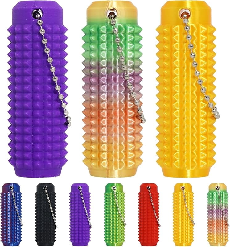 Pain Fidget, Pain Stim Fidget for Stress Relief & Focus, Mini Fidget Toys, 3D Printed with Hard Spiky Fidget Massage Keychain (Rainbow+Gold+Purple)