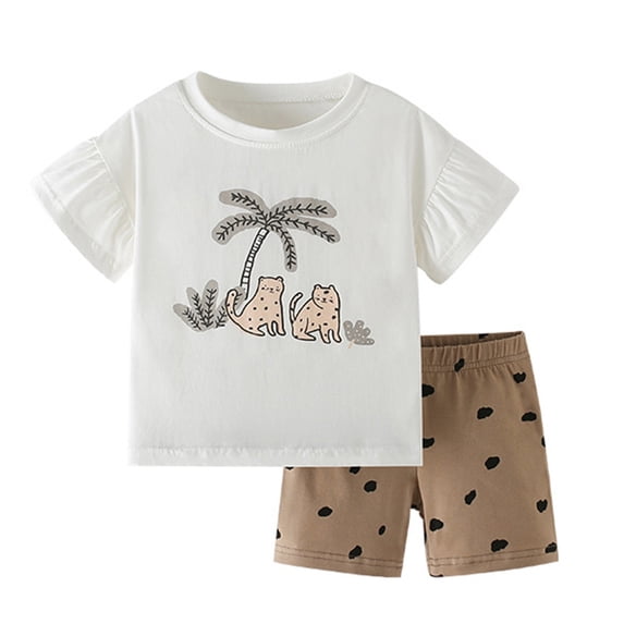 Little Outfits For Girls Animal Print T Shirt Short Sleeve Top And Pattern Print Kids Clothing Cute Sets Size 6-8T