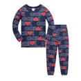 thumbnail image 1 of Little Outfits for Boys Girls Long Sleeve Pajama Heart Print Kids Soft Two Piece Sleepwear Dress Up Clothes Dark Blue Size 5-6T, 1 of 7