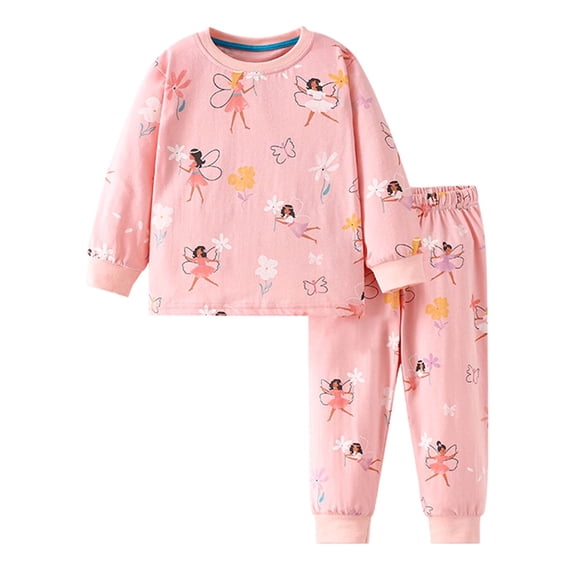 Little Outfits for Girls Sets 2 Piece Cartoon Ballerina Print Long Sleeve Pants Kids Casual Wear Cute Girls Fall Clothes Pink Size 5-6T