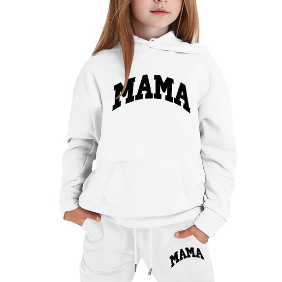 Little Outfits for Girls Sets Casual Winter Wear Trendy Printed Hooded Sweatshirt Fall Girls Clothes White Size 5-6T