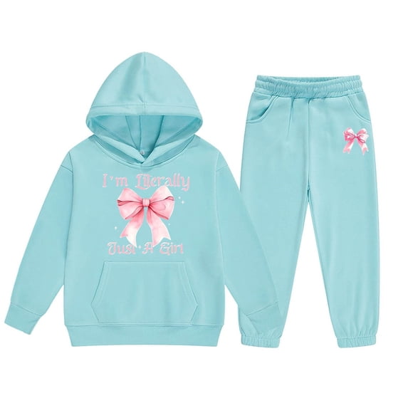 Little Outfits for Girls Sets Winter Hoodie Joggers Comfy Casual Kids Print Cute Girls Fall Clothes Mint Green Size 6-7T