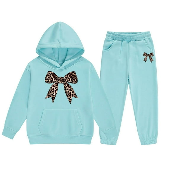 Little Outfits for Girls Sets Winter Hoodie Joggers Comfy Casual Kids Print Cute Girls' Fall Clothing Sets Mint Green Size 6-7T