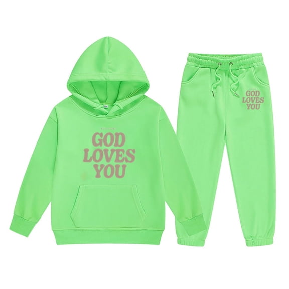 Little Outfits for Girls Sets Winter Hoodie Joggers Comfy Casual Kids Print Fall Girls Clothes Green Size 6-7T
