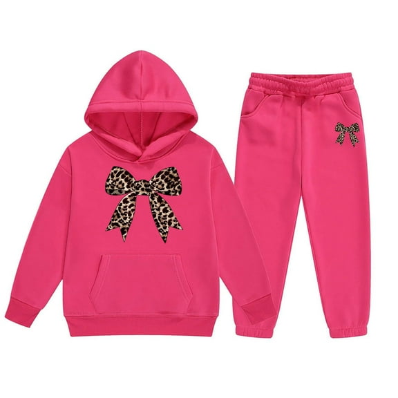 Little Outfits for Girls Sets Winter Hoodie Joggers Comfy Casual Kids Print Fall Girls Clothes Hot Pink Size 6-7T