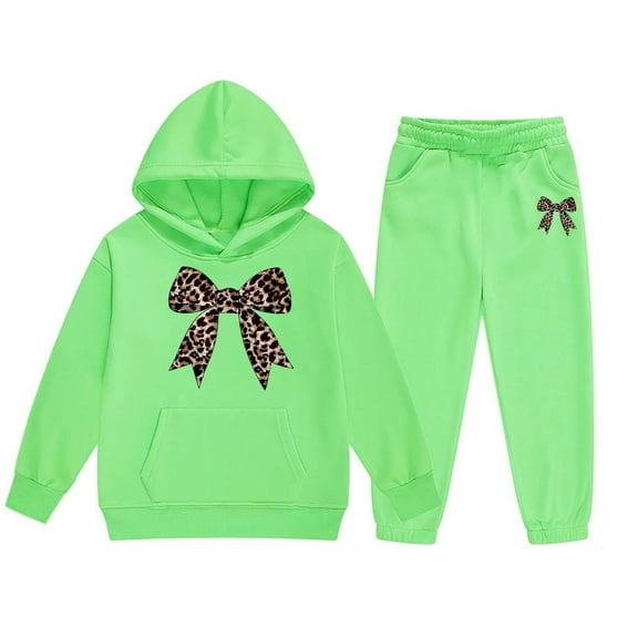 Little Outfits for Girls Sets Winter Hoodie Joggers Comfy Casual Kids Print Fall Girls Clothing Sets Light Green Size 6-7T