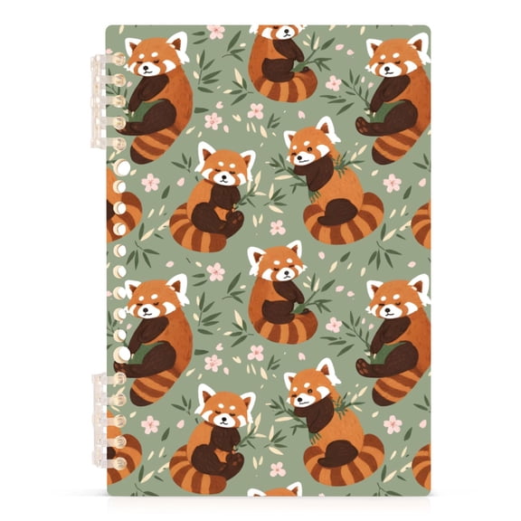 Little Panda Flower Pattern A5 Notebook Refillable 60 Sheets Detachable Ring Binder PP Cover Journal